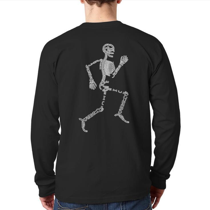 Anatomy Labels Human Skeleton Running Bone Names For Geeks Back Print Long Sleeve T-shirt
