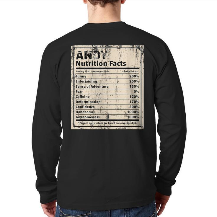 Andy Nutrition Facts Name Humor Nickname Sarcasm Back Print Long Sleeve T-shirt