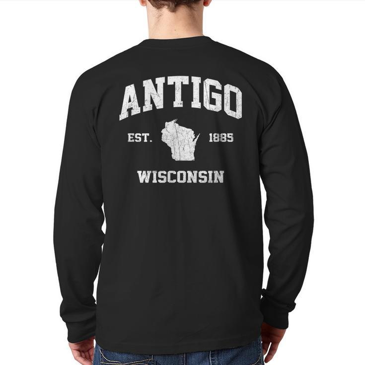 Antigo Wisconsin Wi Vintage State Athletic Style Back Print Long Sleeve T-shirt