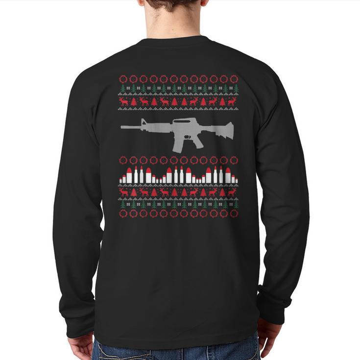 Ar-15 Machine Gun Ugly Christmas Sweater Back Print Long Sleeve T-shirt