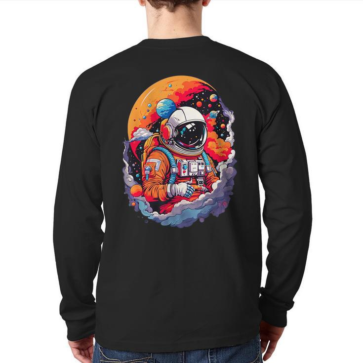 Astronaut In Space Astronaut With Planets Spaceman Back Print Long Sleeve T-shirt
