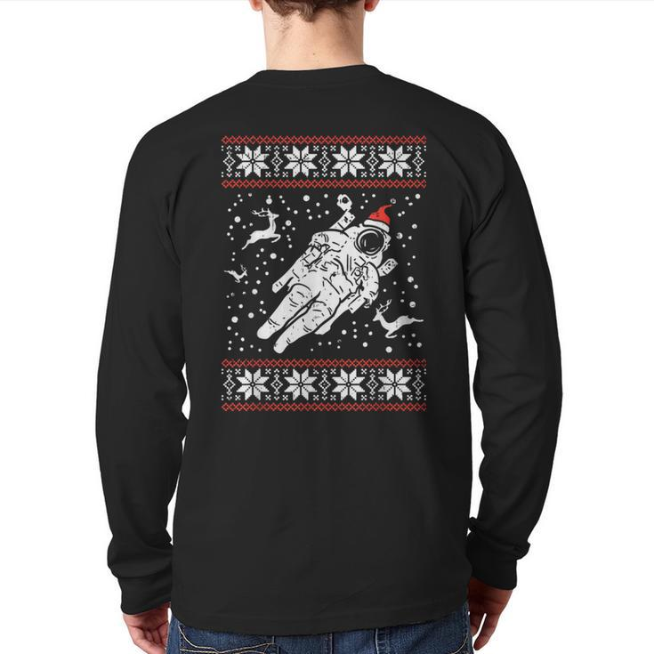 Astronaut Ugly Christmas Sweater Xmas Space Lover Boys Pj Back Print Long Sleeve T-shirt