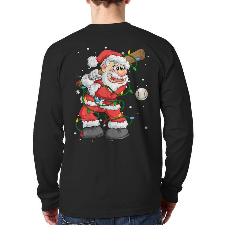 Baseball Santa Claus Christmas Tree Lights Pajama Boys Back Print Long Sleeve T-shirt