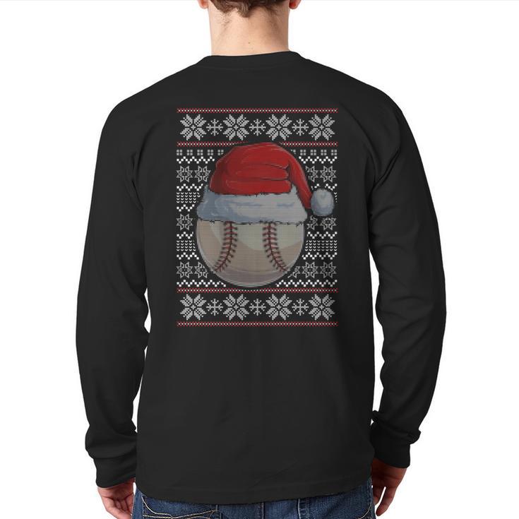 Baseball Ugly Christmas Sweater Santa Hat Sport Fan Xmas Back Print Long Sleeve T-shirt