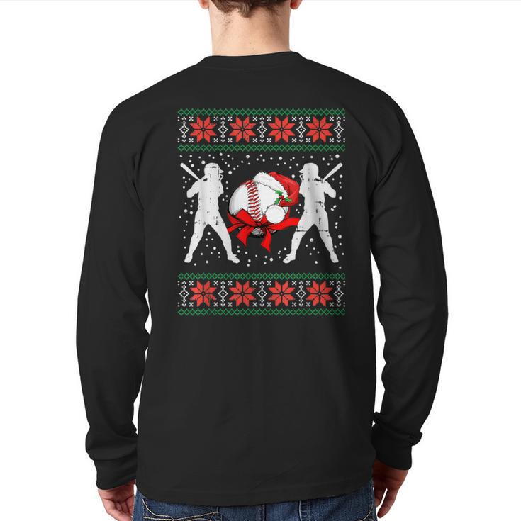 Baseball Ugly Christmas Sweater Softball Batter Hitter Back Print Long Sleeve T-shirt