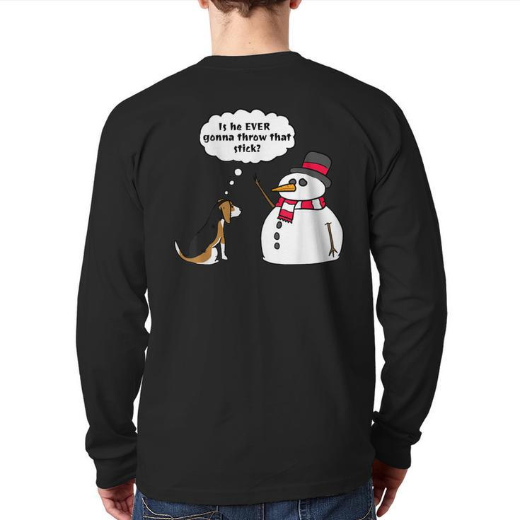 Beagle Snowman Christmas Dog Back Print Long Sleeve T-shirt