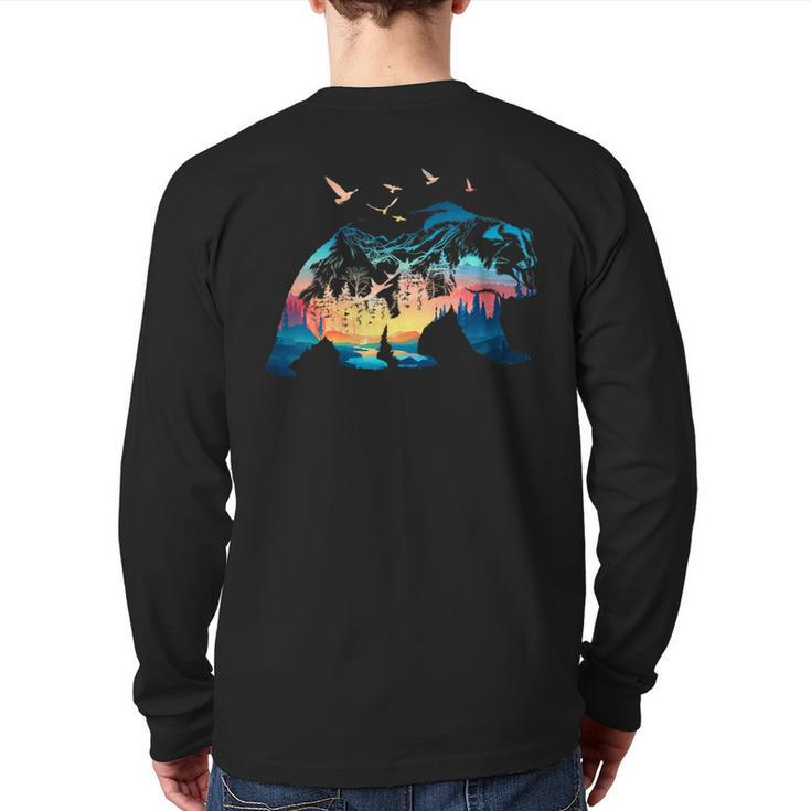 Bear Nature Outdoor Mountains Forest Trees Bear Wildlife Back Print Long Sleeve T-shirt