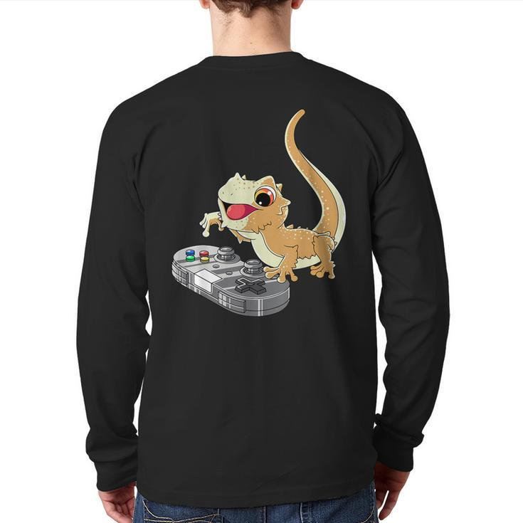 Bearded Dragon Playing Video Game Reptiles Pagona Gamers Back Print Long Sleeve T-shirt
