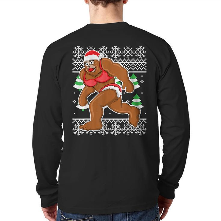 Bigfoot Bikini Ugly Christmas Sweater Back Print Long Sleeve T-shirt