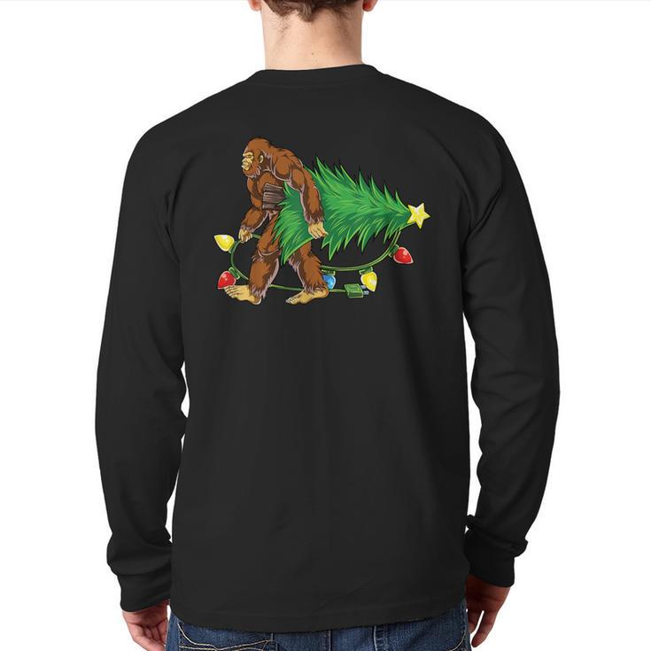 Bigfoot Christmas Tree Lights Xmas Boys Sasquatch Lovers Back Print Long Sleeve T-shirt