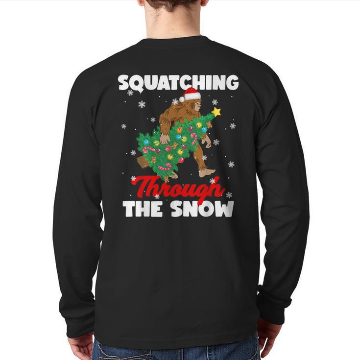 Bigfoot Squatching Through The Snow Sasquatch Christmas Xmas Back Print Long Sleeve T-shirt