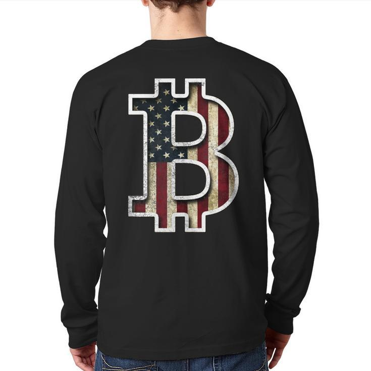 Bitcoin American Flag Cryptocurrency Patriotic Investor Back Print Long Sleeve T-shirt