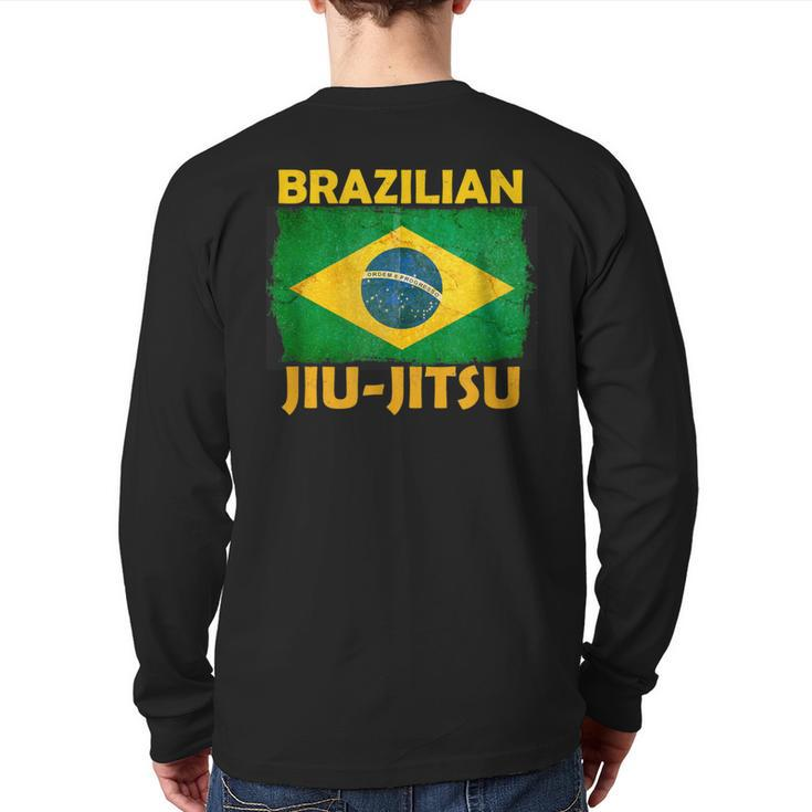 Bjj Brazilian Jiu Jitsu Distressed Flag Novelty Back Print Long Sleeve T-shirt