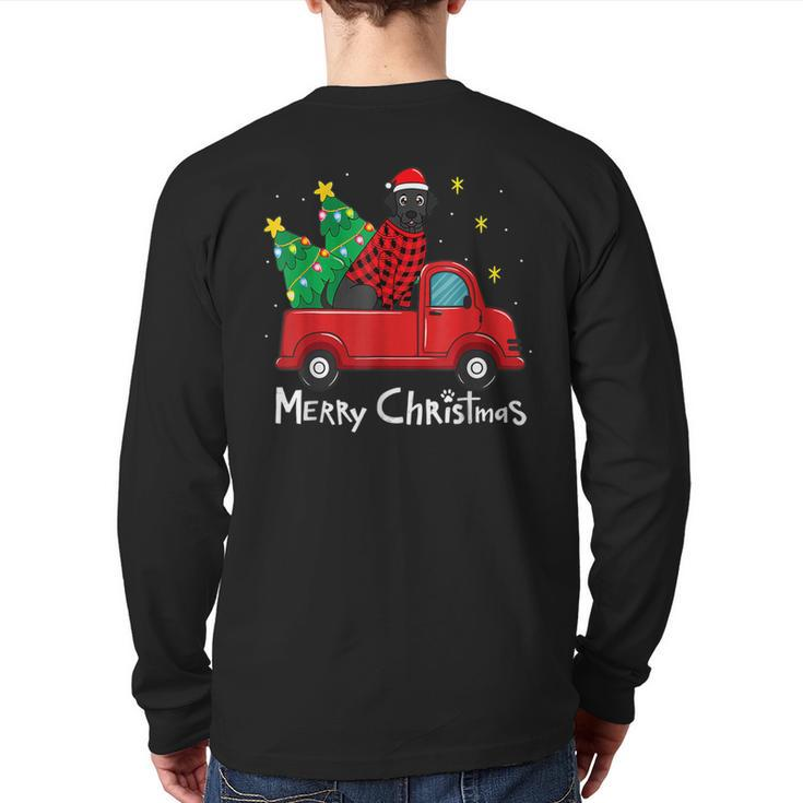 Black Labrador Christmas Truck Tree Red Plaid Dog Lab Xmas Back Print Long Sleeve T-shirt