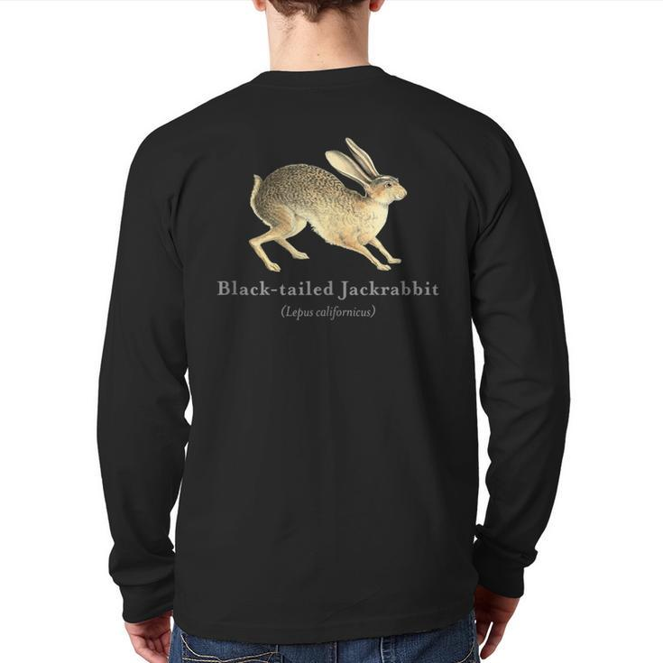Black-Tailed Jackrabbit Portrait With Scientific Name Back Print Long Sleeve T-shirt