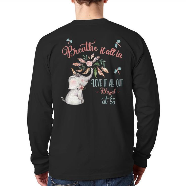 Blessed 55Th Birthday Whimsical Elephant Motivational Quote Back Print Long Sleeve T-shirt