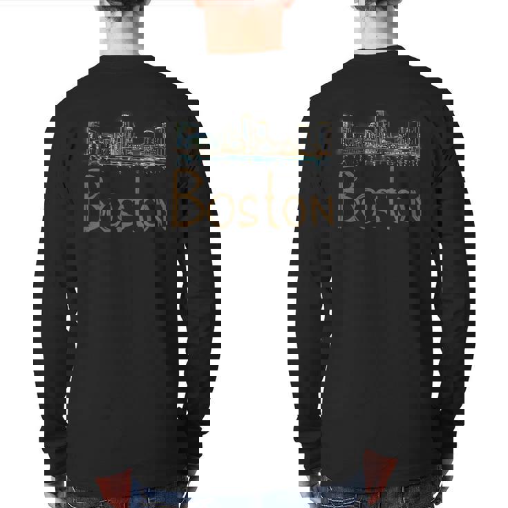 Boston City Panorama At Night Back Print Long Sleeve T-shirt
