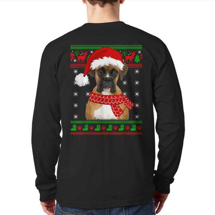 Boxer Dog Ugly Sweater Christmas Puppy Dog Lover Back Print Long Sleeve T-shirt