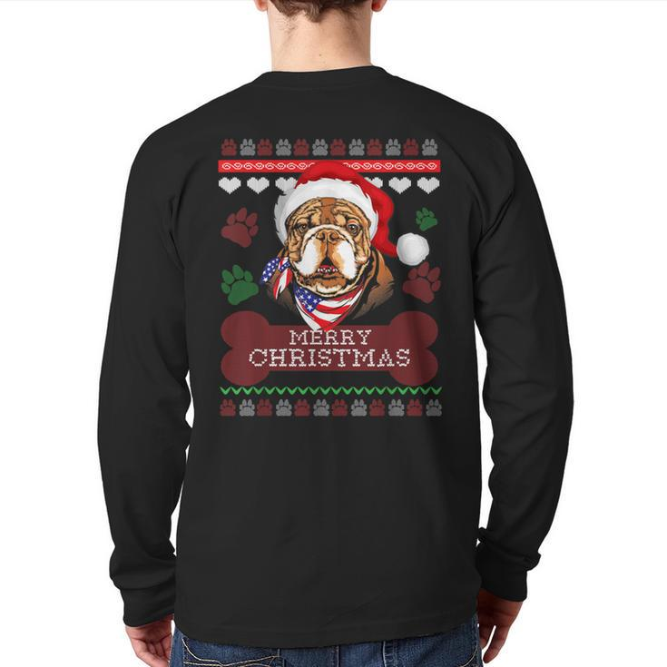 Bulldog Owner Ugly Christmas Sweater Style Back Print Long Sleeve T-shirt