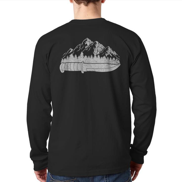 Bushcraft Survival Knife Outdoor Nature Camping Wilderness Back Print Long Sleeve T-shirt