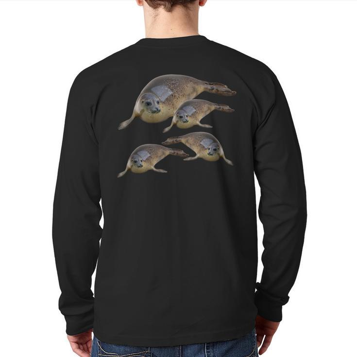 California Sea Lions Marine Mammal Seals Back Print Long Sleeve T-shirt