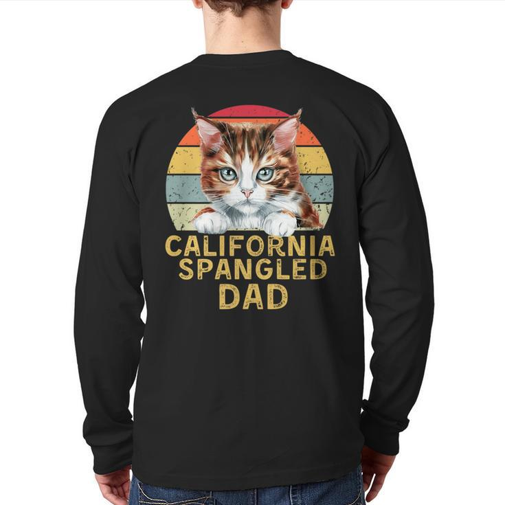 California Spangled Cat Dad Retro Cats Heartbeat Back Print Long Sleeve T-shirt