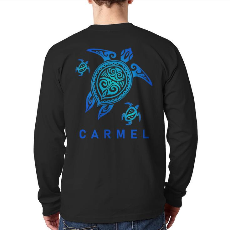 Carmel California Sea Blue Tribal Turtle Back Print Long Sleeve T-shirt