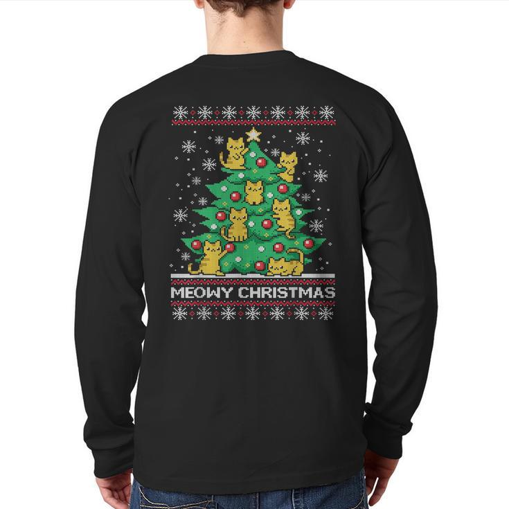 Cat Lover Tree Ugly Christmas Sweater Pun Back Print Long Sleeve T-shirt