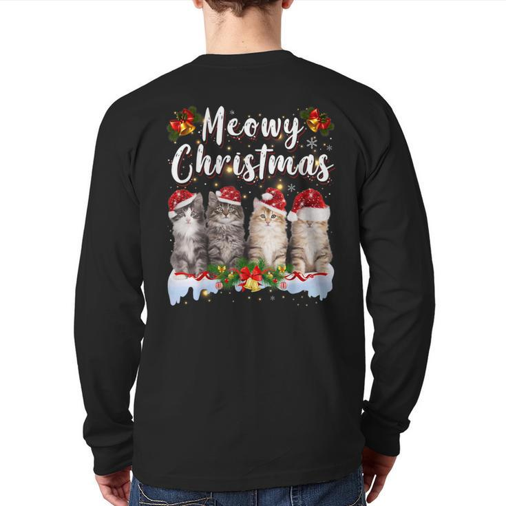 Cat Meowy Family Matching Christmas Pajamas Santa Cats Xmas Back Print Long Sleeve T-shirt
