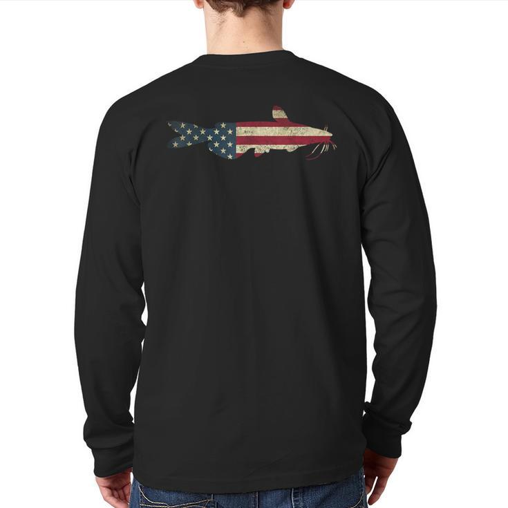 Catfish American Flag Catfishing Patriotic Fisherman Back Print Long Sleeve T-shirt