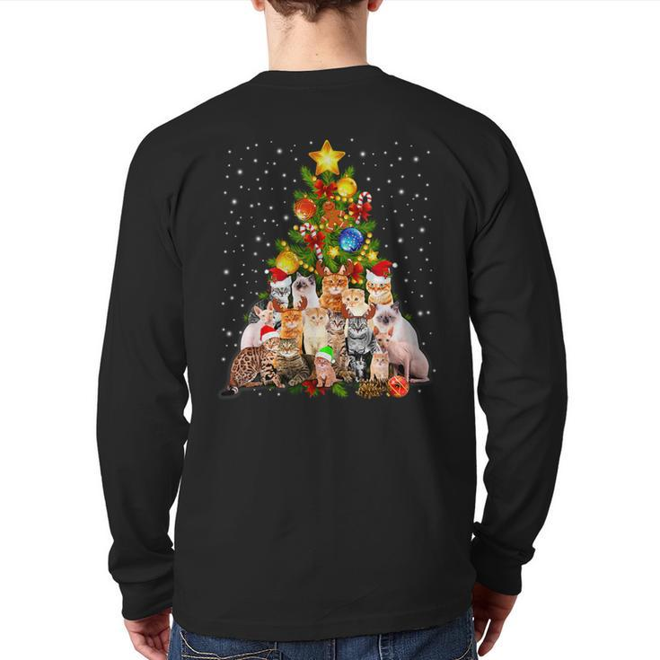 Cats Christmas Tree Xmas Lights Ugly Sweater Catmas Back Print Long Sleeve T-shirt