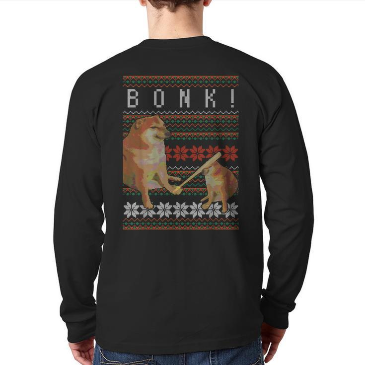 Cheems Bonk Ugly Christmas Sweater Doge Meme Back Print Long Sleeve T-shirt