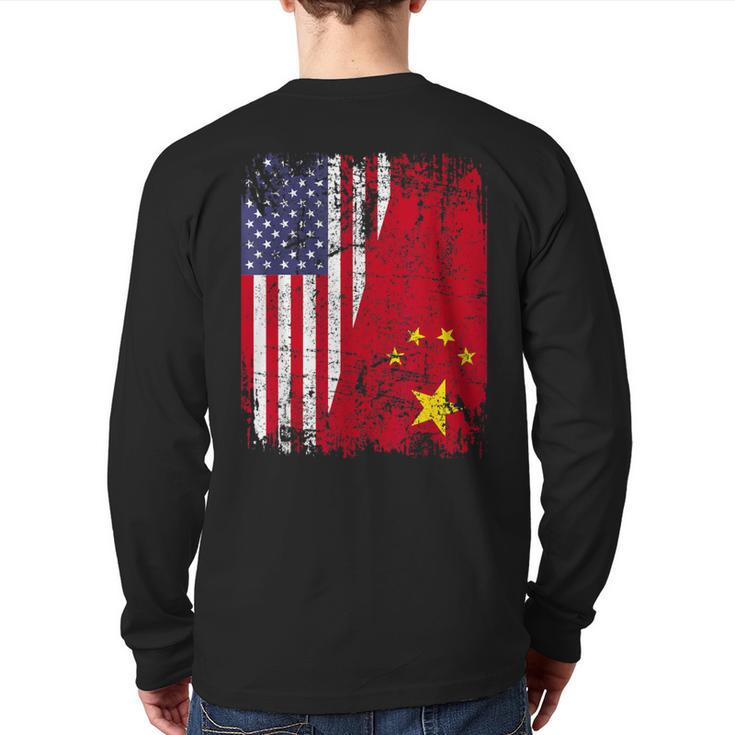 Chinese Roots Half American Flag Usa China Flag Back Print Long Sleeve T-shirt