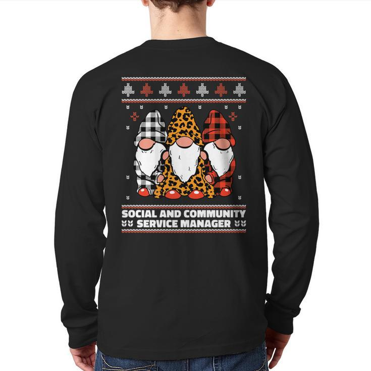 Christmas Santa Gnome Social And Community Service Manager Back Print Long Sleeve T-shirt