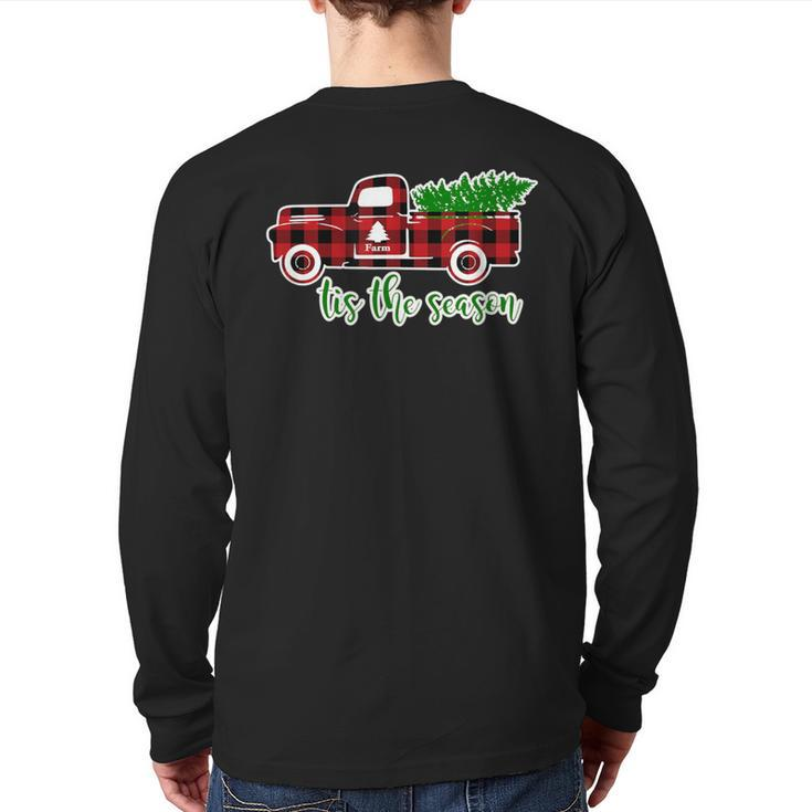 Christmas Tis The Season Plaid Vintage Truck Back Print Long Sleeve T-shirt