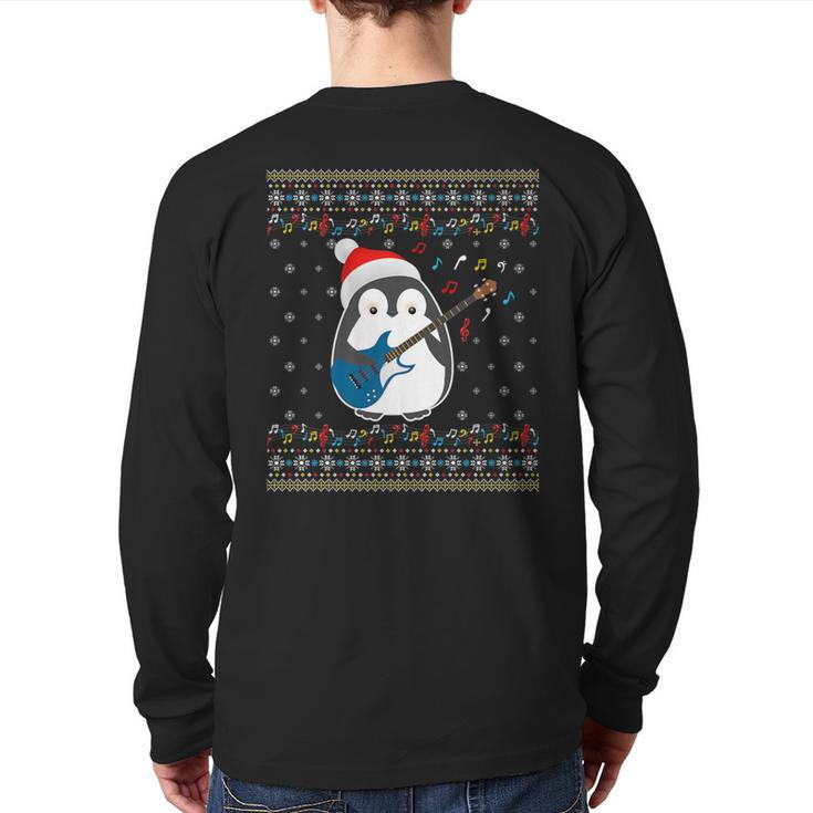 Christmas Ugly Sweater Xmas Family Matching Penguin Guitar Back Print Long Sleeve T-shirt