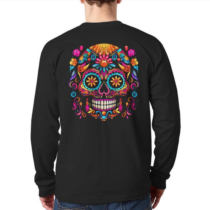 Cinco De Mayo Sugar Skull Dia De Los Muertos Day Of Dead Back Print Long Sleeve T-shirt