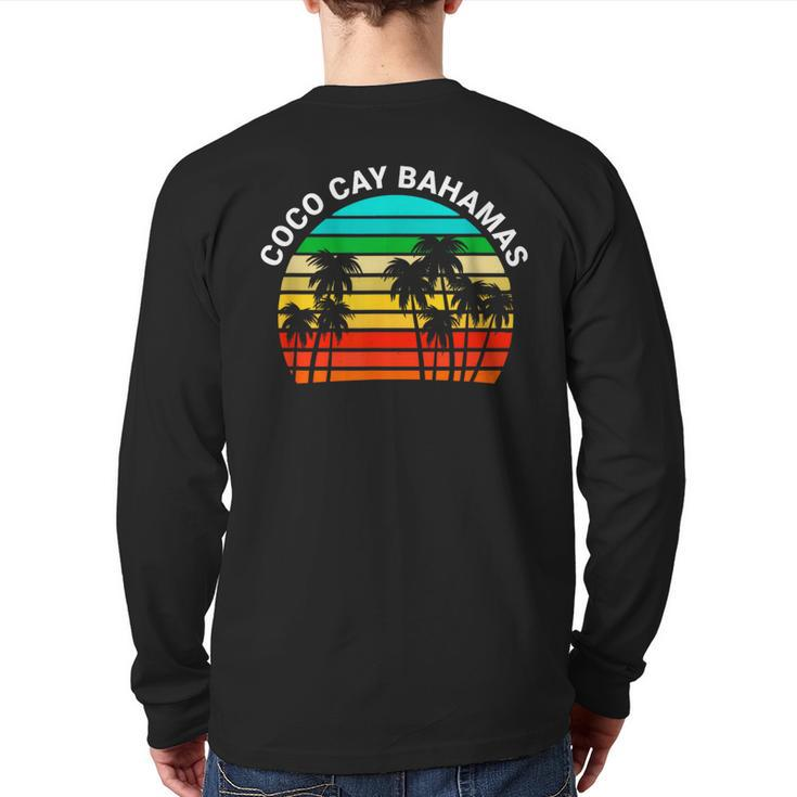Coco Cay Bahamas Vintage Sunset Palm Trees Back Print Long Sleeve T-shirt