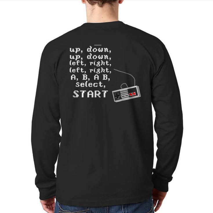Contra Cheat Code Up Down Left Right A B Select Start Gamer Back Print Long Sleeve T-shirt