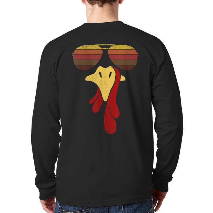 Cool Turkey Face With Sunglasses Face Vintage Retro Back Print Long Sleeve T-shirt