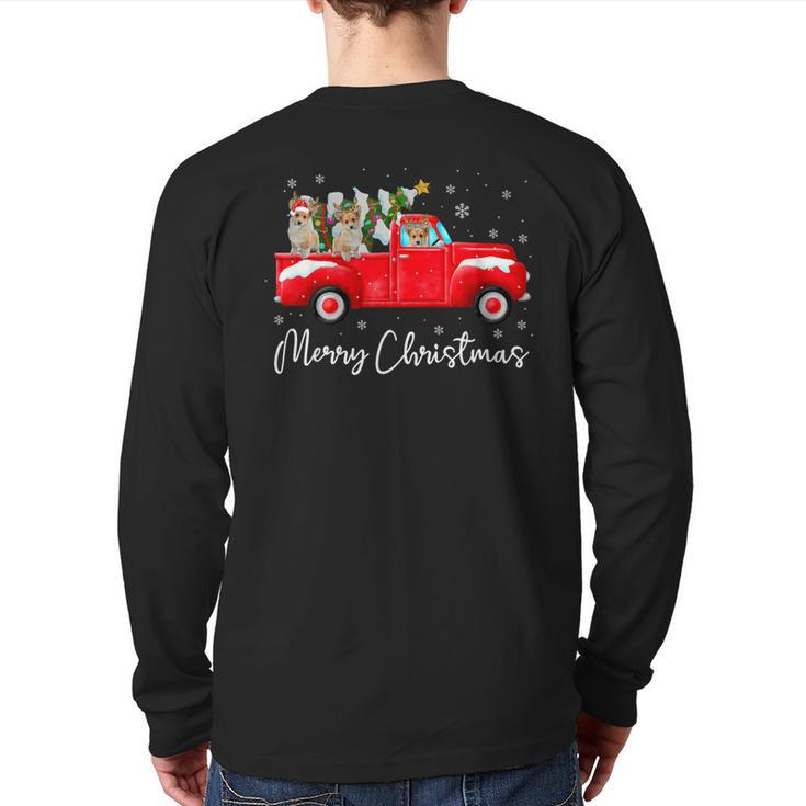 Corgi Red Truck Christmas Santa Hat Xmas Dog Lover Back Print Long Sleeve T-shirt