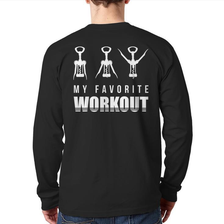 Corkscrew My Favorite Workout Corkscrew Drinking Back Print Long Sleeve T-shirt