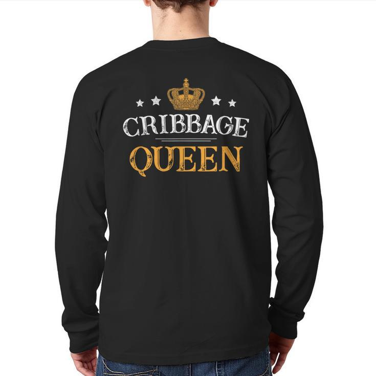 Cribbage Queen Board Card Game Player Gamer Back Print Long Sleeve T-shirt