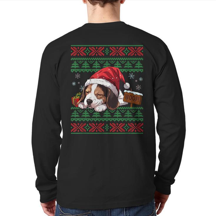 Cute Beagle Dog Lover Santa Hat Ugly Christmas Sweater Back Print Long Sleeve T-shirt