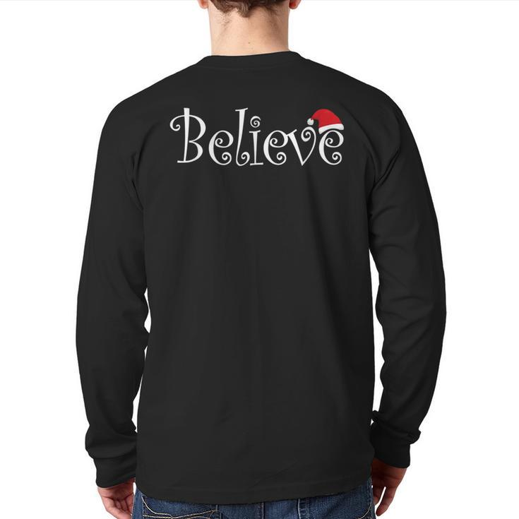 Cute Believe Christmas Family Party Red Santa Stocking Hat Back Print Long Sleeve T-shirt