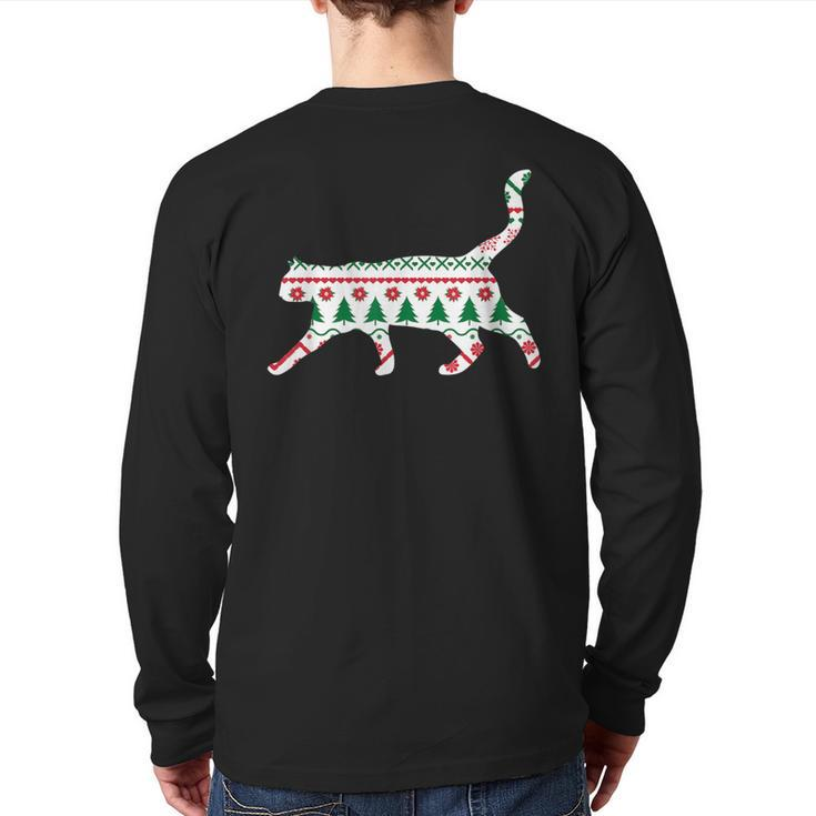 Cute Cat Ugly Christmas Sweater -T Meow Xmas Back Print Long Sleeve T-shirt
