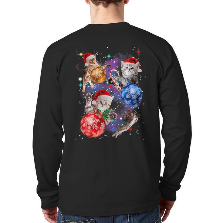 Cute Christmas Cats In Space Ornaments Graphic Back Print Long Sleeve T-shirt