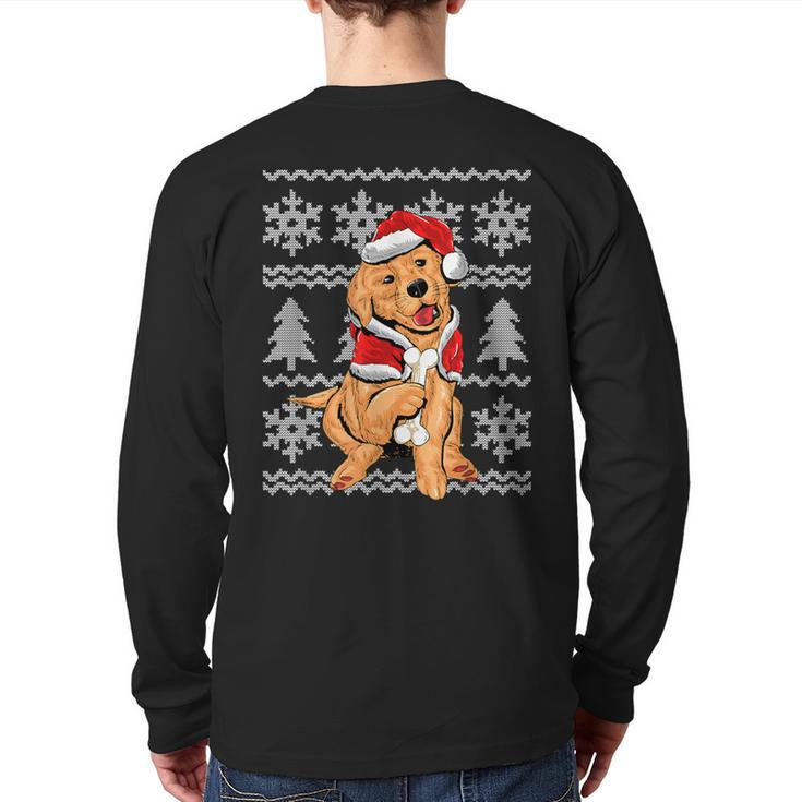 Cute Dog Santa Hat Ugly Christmas Sweater Holiday Back Print Long Sleeve T-shirt