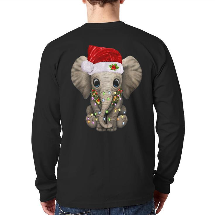 Cute Elephant Christmas Light Elephant Lover Xmas Back Print Long Sleeve T-shirt