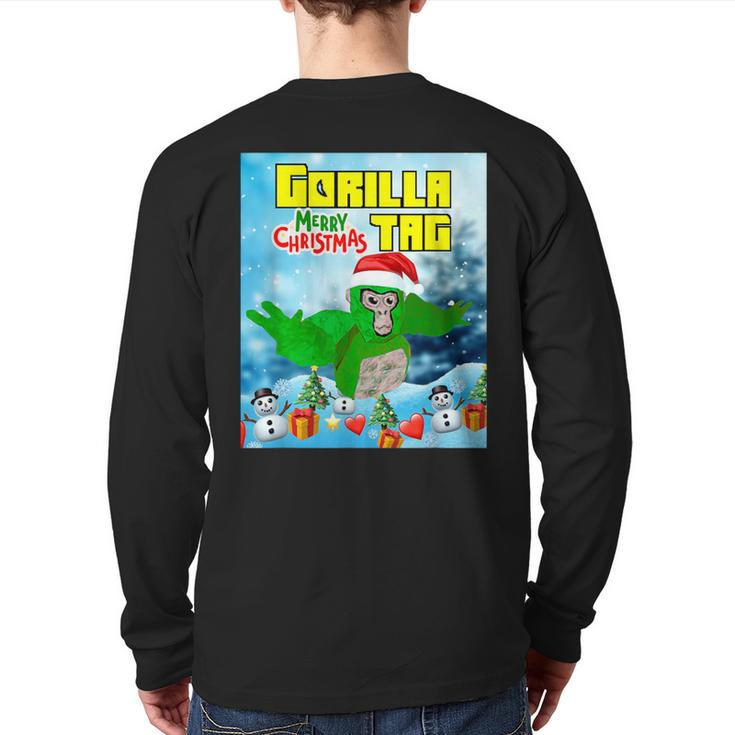 Cute Gorilla Tag Monke Vr Gamer Holidays Christmas Day Back Print Long Sleeve T-shirt